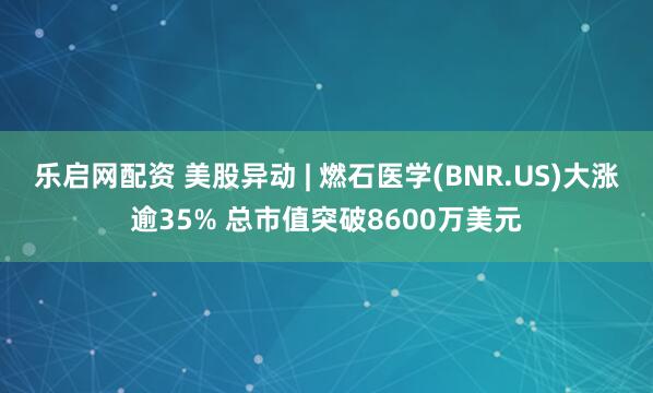 乐启网配资 美股异动 | 燃石医学(BNR.US)大涨逾35% 总市值突破8600万美元